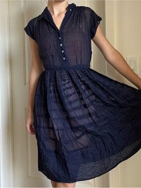 Vintage Navy Short-Sleeve Fit-and-Flare Dress sheer
